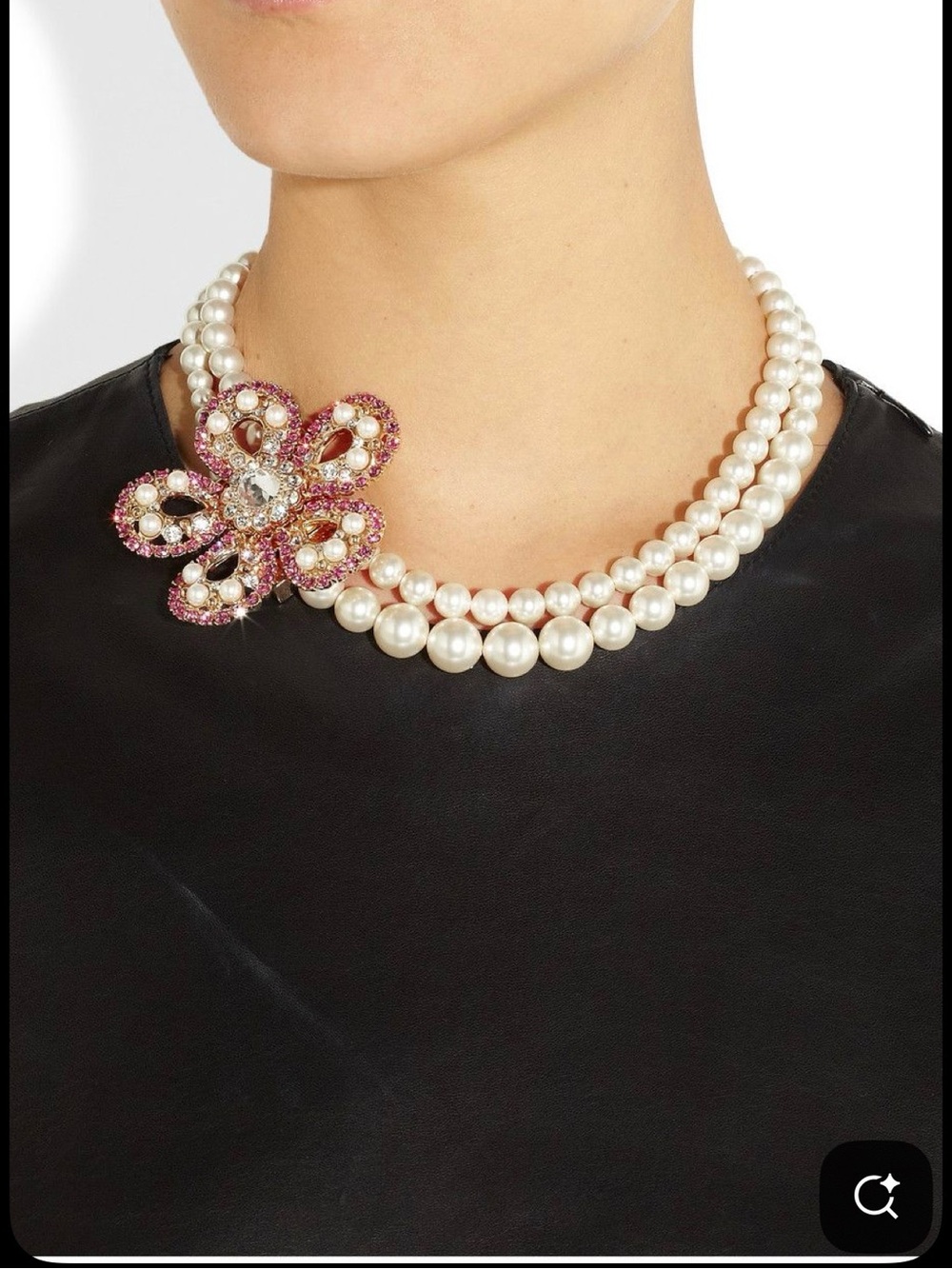 Miu Miu Pink Crystal Floral 3 pc Pearl Necklace Set (necklace earrings bracelet)